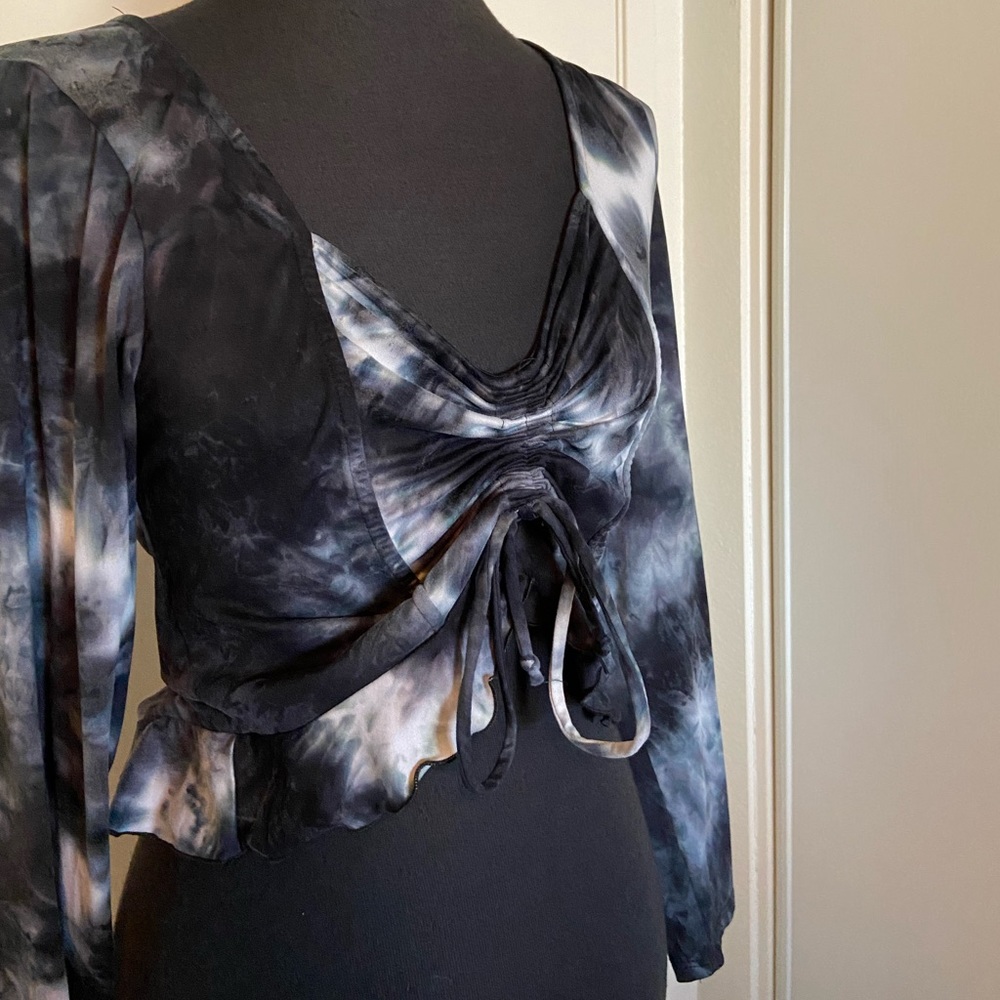 Tie Dye Self Tying Long Sleeve Crop Top